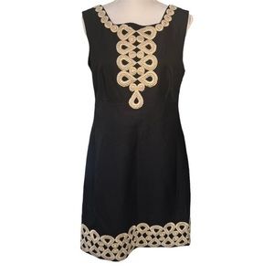 Lilly Pulitzer Adelson Gold and Black Shift Dress Size 14